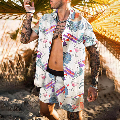 Retro Loose Suit Men's Personality Beach Shirt Short Sleeve Men