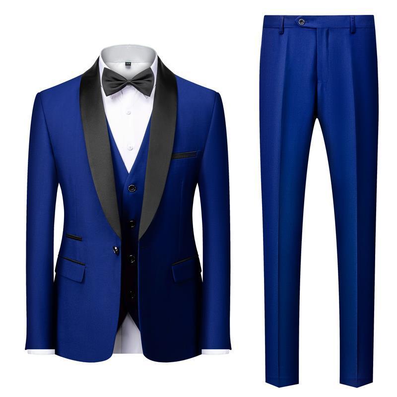 Men's Suit Set Green Fruit Collar Stage Suit Dress Host Performance Bridegroom Best Man Three-piece Suit.