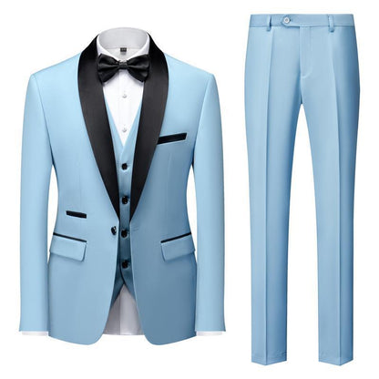 Men's Suit Set Green Fruit Collar Stage Suit Dress Host Performance Bridegroom Best Man Three-piece Suit.