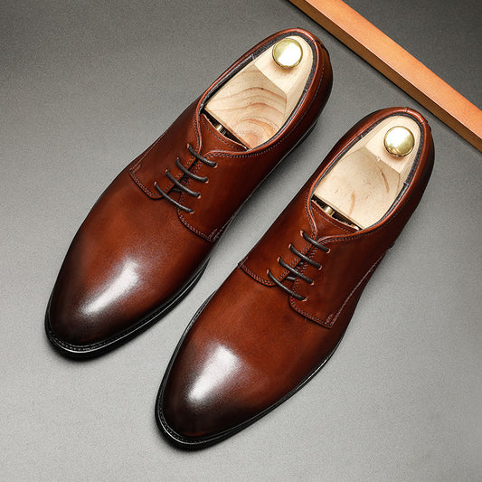 Inner Heightening Men's Smooth Toe Leather Dress Shoes.