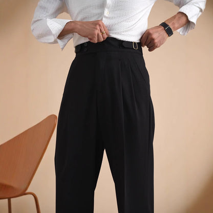 Autumn Paris Buckle Double Knife Suit Pants Men