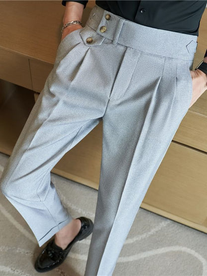 Mid-High Waist Casual Suit Pants Slim Fit Straight-leg Edged Italian Men