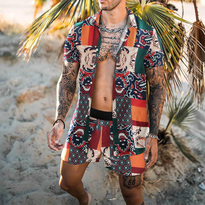 Retro Loose Suit Men's Personality Beach Shirt Short Sleeve Men