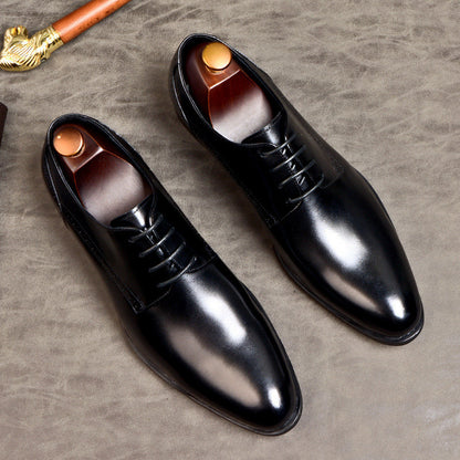 British Lace Up Men's Business Leather Shoes Top Layer Cowhide