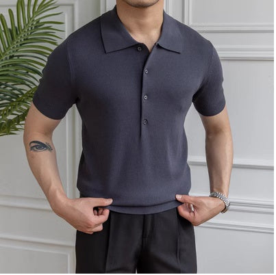 Solid Color Slim Fitting Short Sleeved POLO Shirt