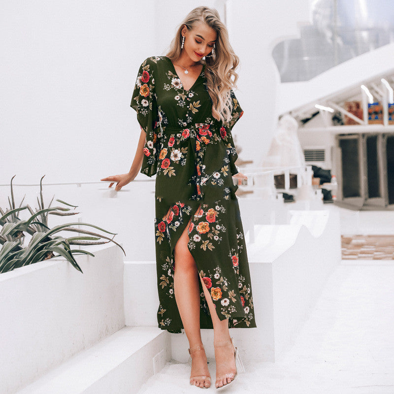 Printed Long Dress Womens Slit Dress Hot Sale