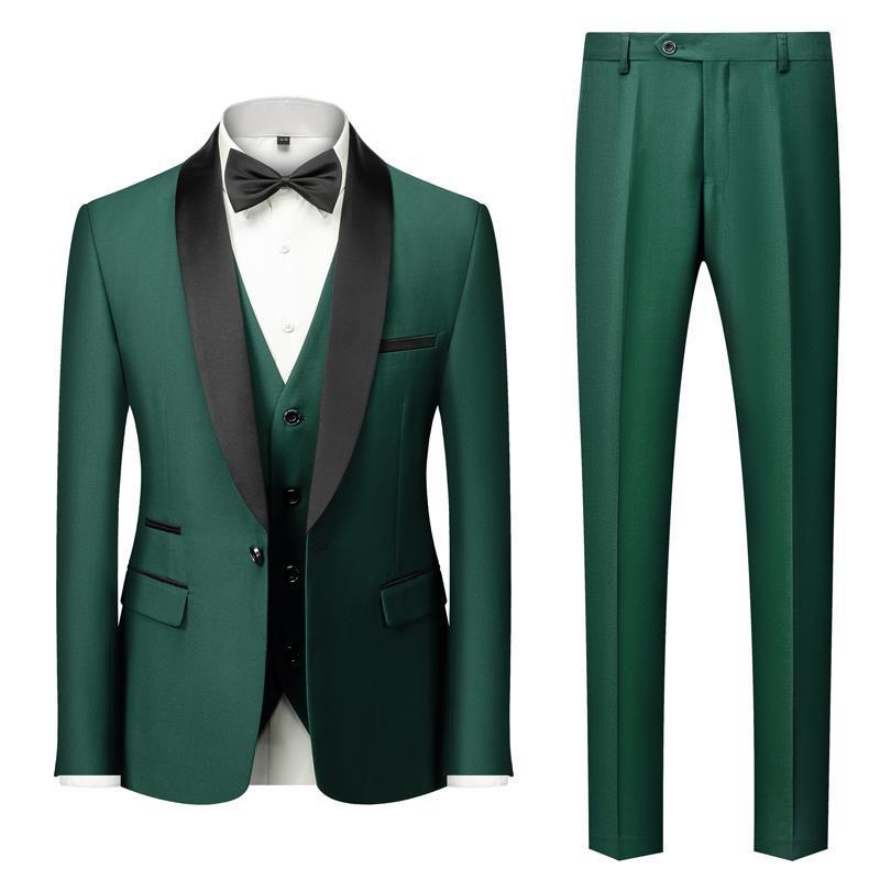 Men's Suit Set Green Fruit Collar Stage Suit Dress Host Performance Bridegroom Best Man Three-piece Suit.