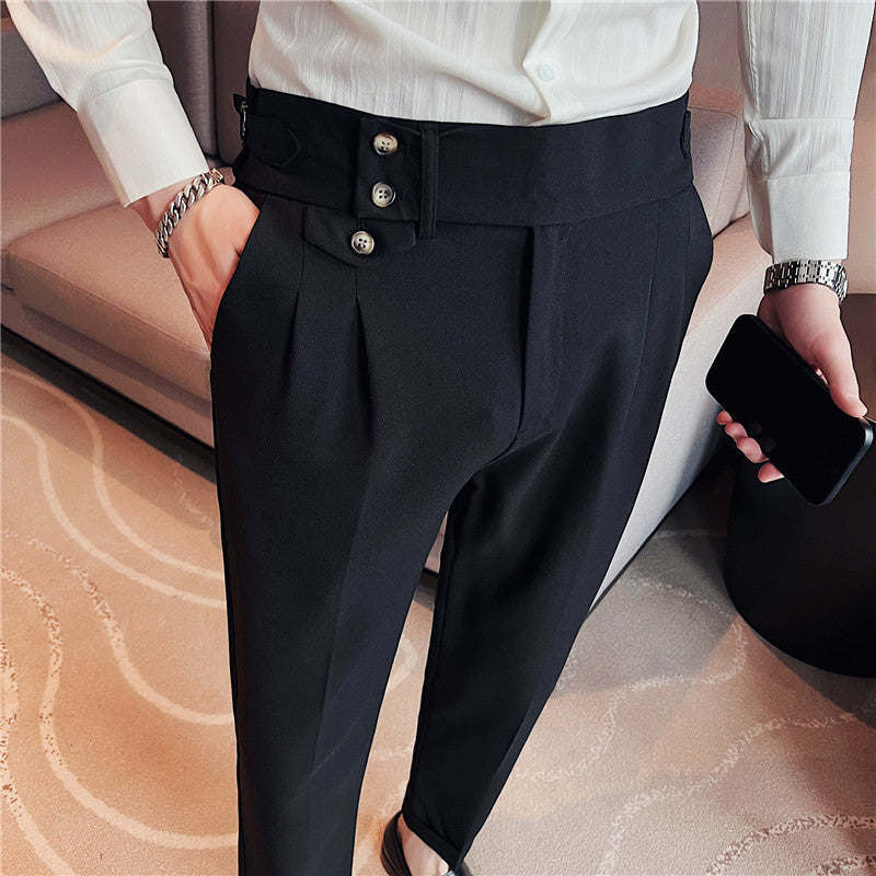 Mid-High Waist Casual Suit Pants Slim Fit Straight-leg Edged Italian Men