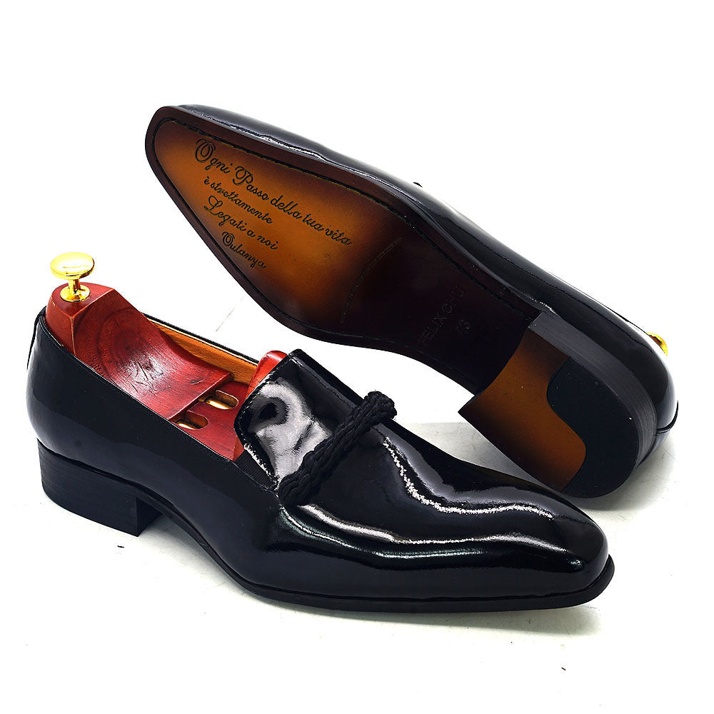 Men's Slip-on Formal Wear Black Patent Leather Loafers Pointed Toe Party Wedding Leather Shoes