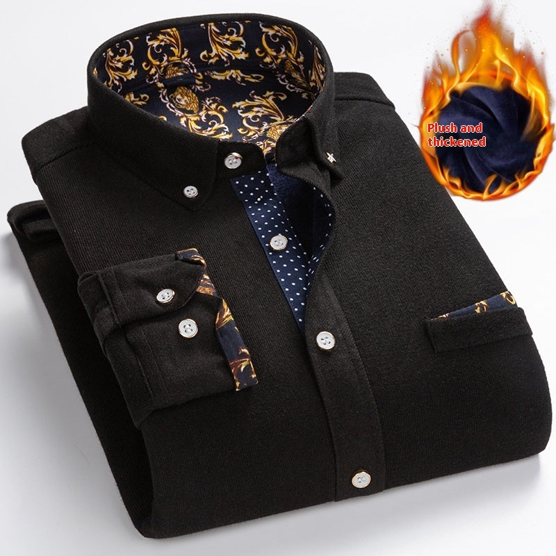 Winter Corduroy Fleece Warm Shirt Men