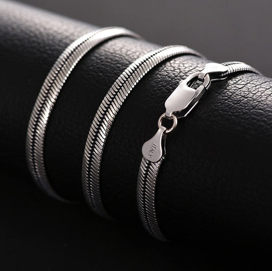 Flat Snake Bones Chain Men And Women Silver Necklace European Hip Hop Trendy Summer Accessories Silver Chain