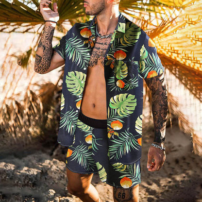 Retro Loose Suit Men's Personality Beach Shirt Short Sleeve Men