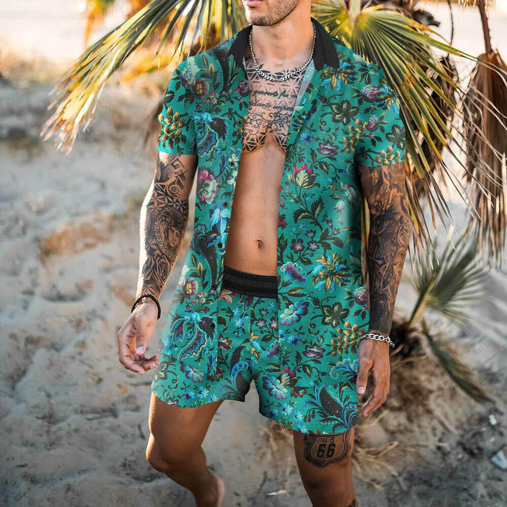 Retro Loose Suit Men's Personality Beach Shirt Short Sleeve Men