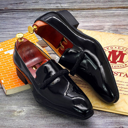 Men's Slip-on Formal Wear Black Patent Leather Loafers Pointed Toe Party Wedding Leather Shoes