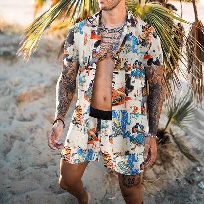 Retro Loose Suit Men's Personality Beach Shirt Short Sleeve Men