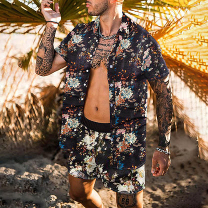 Retro Loose Suit Men's Personality Beach Shirt Short Sleeve Men