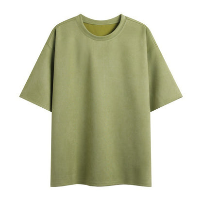 New Men's Second Section Solid Color Light Board Suede Loose Round Neck Pullover Short Sleeve T-shirt