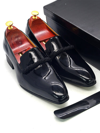 Men's Slip-on Formal Wear Black Patent Leather Loafers Pointed Toe Party Wedding Leather Shoes