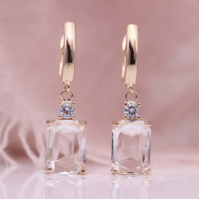 Square Long Earrings Women Natural Zirconium Earrings Earrings