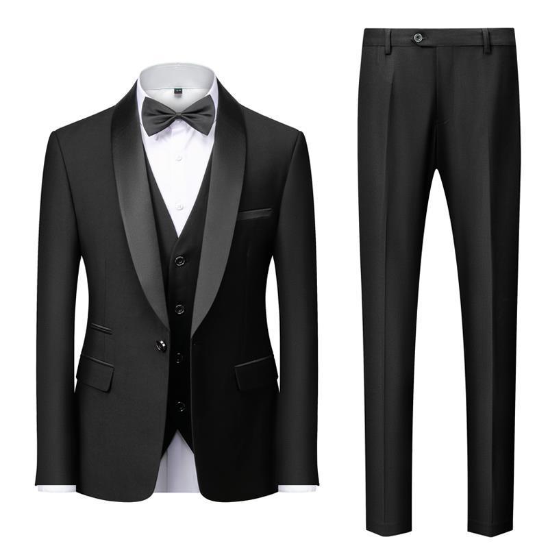 Men's Suit Set Green Fruit Collar Stage Suit Dress Host Performance Bridegroom Best Man Three-piece Suit.