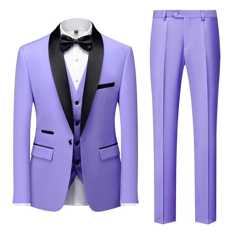 Men's Suit Set Green Fruit Collar Stage Suit Dress Host Performance Bridegroom Best Man Three-piece Suit.