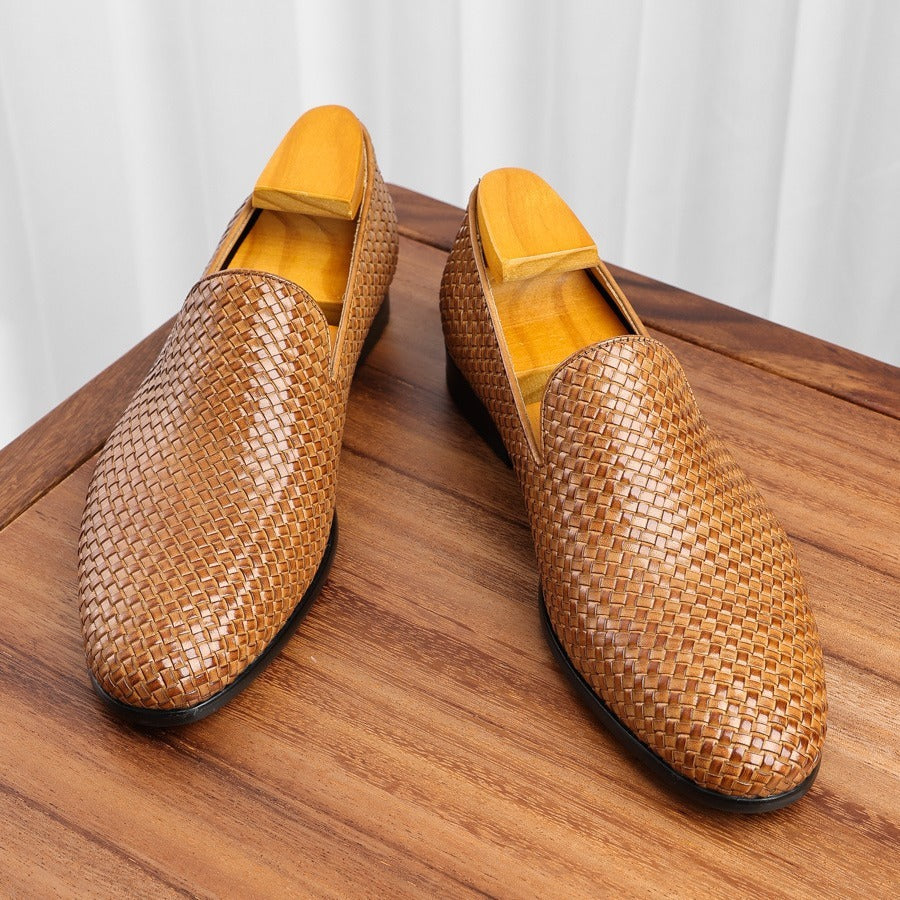 Cowhide Woven Men's Slip-on Business Men's Shoes