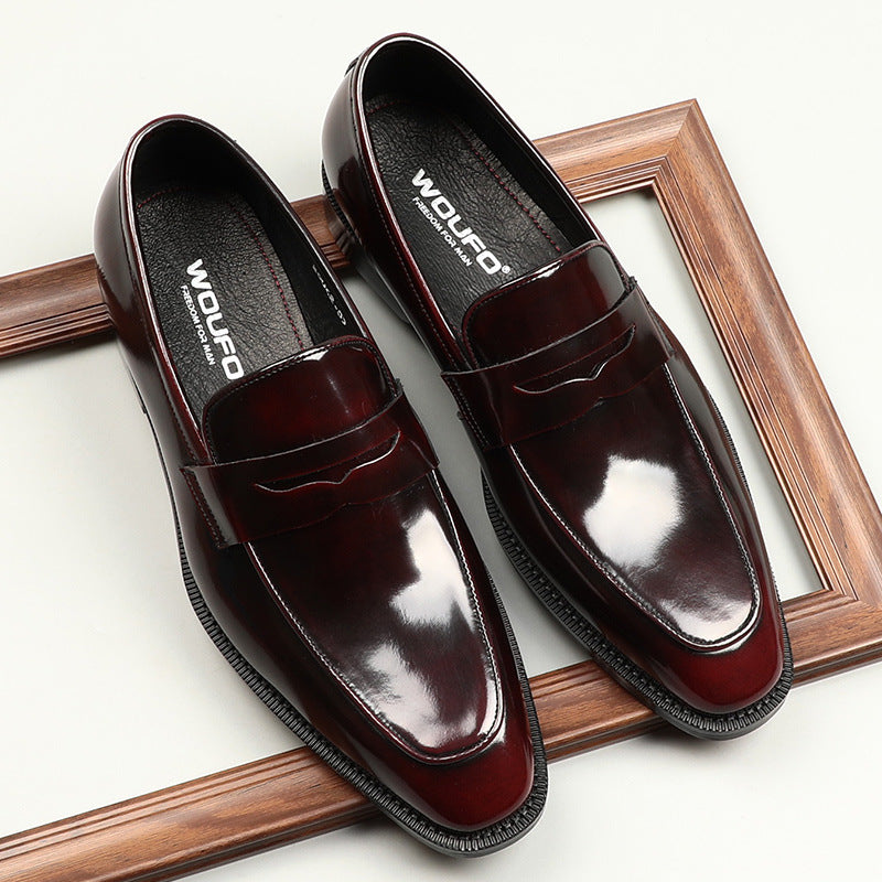 Men's Square-toe Patent Leather Business Formal Shoes.