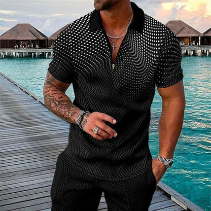 Men's Fashion Zipper Polo Shirt Suit