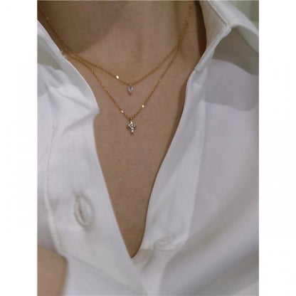 Womens Mini Cross Diamond Double Layer Necklace