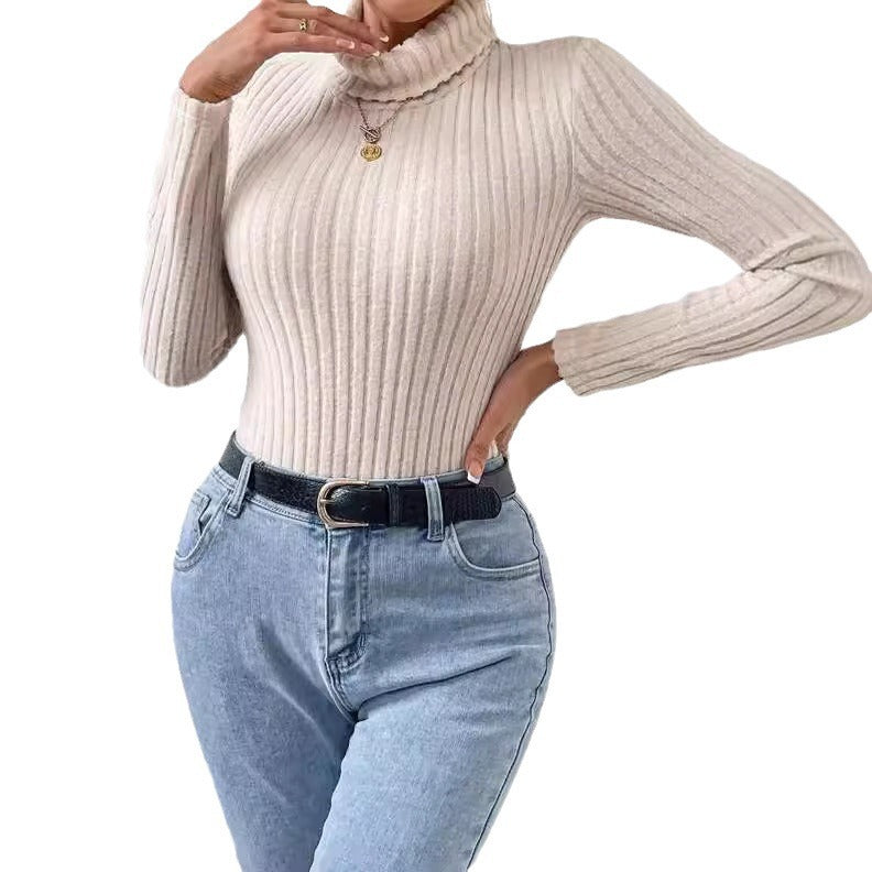 French Style Turtleneck Long Sleeve Knitted Jumpsuit